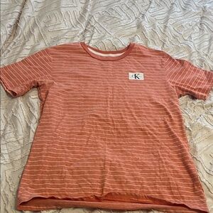 Boys Calvin Klein Coral and White Striped Tee
